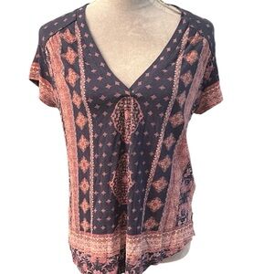 Lucky Brand Navy and Red Short Sleeve Top